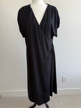 H&M Brand New W/out Tags Black Wrap-Style Midi Dress